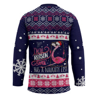 Flamingo I Am The Reason Santa Has A Naughty Christmas Hockey Jersey Xmas Holiday Patterns - Wonder Print Shop