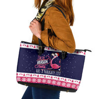Flamingo I Am The Reason Santa Has A Naughty Christmas Leather Tote Bag Xmas Holiday Patterns - Wonder Print Shop