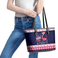 Flamingo I Am The Reason Santa Has A Naughty Christmas Leather Tote Bag Xmas Holiday Patterns - Wonder Print Shop