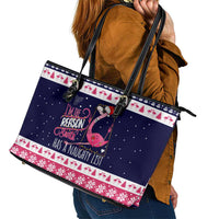Flamingo I Am The Reason Santa Has A Naughty Christmas Leather Tote Bag Xmas Holiday Patterns - Wonder Print Shop
