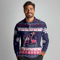 Flamingo I Am The Reason Santa Has A Naughty Christmas Long Sleeve Polo Shirt Xmas Holiday Patterns - Wonder Print Shop