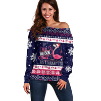 Flamingo I Am The Reason Santa Has A Naughty Christmas Off Shoulder Sweater Xmas Holiday Patterns - Wonder Print Shop