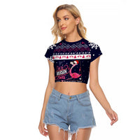 Flamingo I Am The Reason Santa Has A Naughty Christmas Raglan Cropped T Shirt Xmas Holiday Patterns - Wonder Print Shop