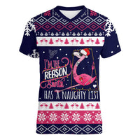 Flamingo I Am The Reason Santa Has A Naughty Christmas Women V-Neck T-Shirt Xmas Holiday Patterns - Wonder Print Shop