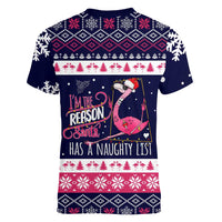 Flamingo I Am The Reason Santa Has A Naughty Christmas Women V-Neck T-Shirt Xmas Holiday Patterns - Wonder Print Shop