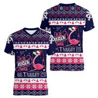 Flamingo I Am The Reason Santa Has A Naughty Christmas Women V-Neck T-Shirt Xmas Holiday Patterns - Wonder Print Shop