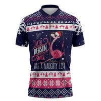 Flamingo I Am The Reason Santa Has A Naughty Christmas Zipper Polo Shirt Xmas Holiday Patterns - Wonder Print Shop