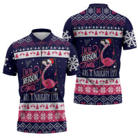 Flamingo I Am The Reason Santa Has A Naughty Christmas Zipper Polo Shirt Xmas Holiday Patterns - Wonder Print Shop