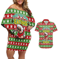 French Bulldog See You Eating Snacks Christmas Couples Matching Off Shoulder Short Dress and Hawaiian Shirt Xmas Holiday Patterns - Wonder Print Shop