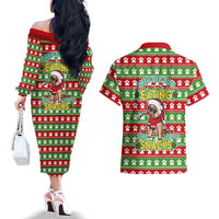 French Bulldog See You Eating Snacks Christmas Couples Matching Off The Shoulder Long Sleeve Dress and Hawaiian Shirt Xmas Holiday Patterns - Wonder Print Shop
