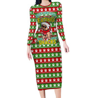 French Bulldog See You Eating Snacks Christmas Long Sleeve Bodycon Dress Xmas Holiday Patterns - Wonder Print Shop