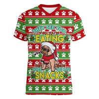 French Bulldog See You Eating Snacks Christmas Women V-Neck T-Shirt Xmas Holiday Patterns - Wonder Print Shop