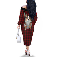 Front Carrier Dog Pembroke Welsh Corgi Christmas Family Matching Off The Shoulder Long Sleeve Dress and Hawaiian Shirt Xmas Holiday Patterns - Wonder Print Shop