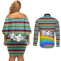 Funny Unicorn Sometimes When I Close My Eyes Christmas Couples Matching Off Shoulder Short Dress and Long Sleeve Button Shirt Xmas Holiday Patterns - Wonder Print Shop