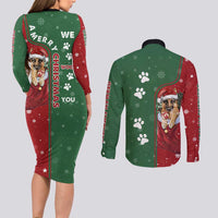 German Shepherd Merry Christmas Christmas Couples Matching Long Sleeve Bodycon Dress and Long Sleeve Button Shirt Xmas Holiday Patterns - Wonder Print Shop