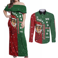 German Shepherd Merry Christmas Christmas Couples Matching Off Shoulder Maxi Dress and Long Sleeve Button Shirt Xmas Holiday Patterns - Wonder Print Shop