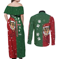 German Shepherd Merry Christmas Christmas Couples Matching Off Shoulder Maxi Dress and Long Sleeve Button Shirt Xmas Holiday Patterns - Wonder Print Shop
