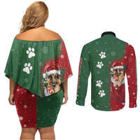 German Shepherd Merry Christmas Christmas Couples Matching Off Shoulder Short Dress and Long Sleeve Button Shirt Xmas Holiday Patterns - Wonder Print Shop