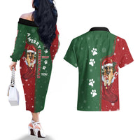 German Shepherd Merry Christmas Christmas Couples Matching Off The Shoulder Long Sleeve Dress and Hawaiian Shirt Xmas Holiday Patterns - Wonder Print Shop