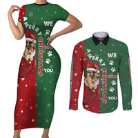 German Shepherd Merry Christmas Christmas Couples Matching Short Sleeve Bodycon Dress and Long Sleeve Button Shirt Xmas Holiday Patterns - Wonder Print Shop