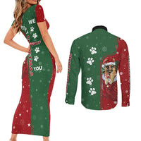 German Shepherd Merry Christmas Christmas Couples Matching Short Sleeve Bodycon Dress and Long Sleeve Button Shirt Xmas Holiday Patterns - Wonder Print Shop