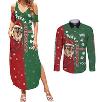 German Shepherd Merry Christmas Christmas Couples Matching Summer Maxi Dress and Long Sleeve Button Shirt Xmas Holiday Patterns - Wonder Print Shop