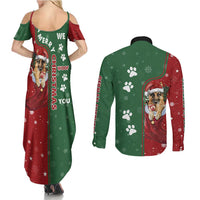 German Shepherd Merry Christmas Christmas Couples Matching Summer Maxi Dress and Long Sleeve Button Shirt Xmas Holiday Patterns - Wonder Print Shop
