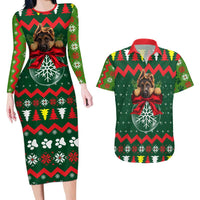 German Shepherd Ornament Christmas Couples Matching Long Sleeve Bodycon Dress and Hawaiian Shirt Xmas Holiday Patterns - Wonder Print Shop