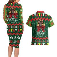 German Shepherd Ornament Christmas Couples Matching Long Sleeve Bodycon Dress and Hawaiian Shirt Xmas Holiday Patterns - Wonder Print Shop