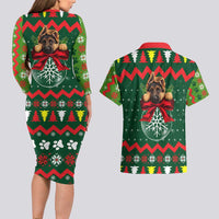 German Shepherd Ornament Christmas Couples Matching Long Sleeve Bodycon Dress and Hawaiian Shirt Xmas Holiday Patterns - Wonder Print Shop