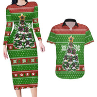 German Shepherd Pine Xmas Christmas Couples Matching Long Sleeve Bodycon Dress and Hawaiian Shirt Xmas Holiday Patterns - Wonder Print Shop
