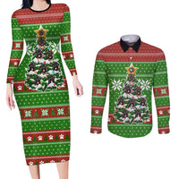 German Shepherd Pine Xmas Christmas Couples Matching Long Sleeve Bodycon Dress and Long Sleeve Button Shirt Xmas Holiday Patterns - Wonder Print Shop