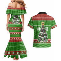 German Shepherd Pine Xmas Christmas Couples Matching Mermaid Dress and Hawaiian Shirt Xmas Holiday Patterns - Wonder Print Shop