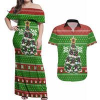 German Shepherd Pine Xmas Christmas Couples Matching Off Shoulder Maxi Dress and Hawaiian Shirt Xmas Holiday Patterns - Wonder Print Shop