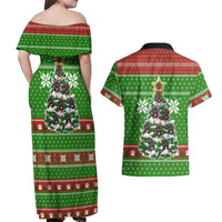 German Shepherd Pine Xmas Christmas Couples Matching Off Shoulder Maxi Dress and Hawaiian Shirt Xmas Holiday Patterns - Wonder Print Shop
