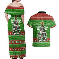 German Shepherd Pine Xmas Christmas Couples Matching Off Shoulder Maxi Dress and Hawaiian Shirt Xmas Holiday Patterns - Wonder Print Shop