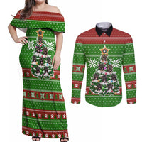 German Shepherd Pine Xmas Christmas Couples Matching Off Shoulder Maxi Dress and Long Sleeve Button Shirt Xmas Holiday Patterns - Wonder Print Shop