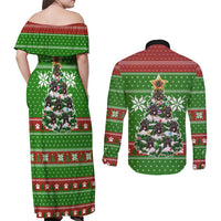 German Shepherd Pine Xmas Christmas Couples Matching Off Shoulder Maxi Dress and Long Sleeve Button Shirt Xmas Holiday Patterns - Wonder Print Shop