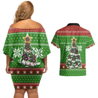 German Shepherd Pine Xmas Christmas Couples Matching Off Shoulder Short Dress and Hawaiian Shirt Xmas Holiday Patterns - Wonder Print Shop