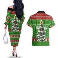 German Shepherd Pine Xmas Christmas Couples Matching Off The Shoulder Long Sleeve Dress and Hawaiian Shirt Xmas Holiday Patterns - Wonder Print Shop