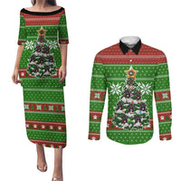 German Shepherd Pine Xmas Christmas Couples Matching Puletasi and Long Sleeve Button Shirt Xmas Holiday Patterns - Wonder Print Shop
