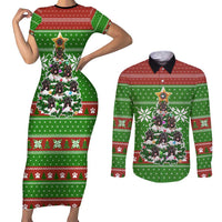 German Shepherd Pine Xmas Christmas Couples Matching Short Sleeve Bodycon Dress and Long Sleeve Button Shirt Xmas Holiday Patterns - Wonder Print Shop