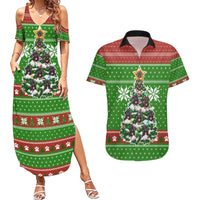 German Shepherd Pine Xmas Christmas Couples Matching Summer Maxi Dress and Hawaiian Shirt Xmas Holiday Patterns - Wonder Print Shop