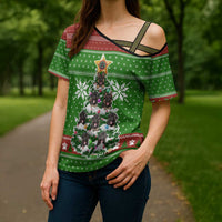 German Shepherd Pine Xmas Christmas Cross Shoulder Shirt Xmas Holiday Patterns - Wonder Print Shop