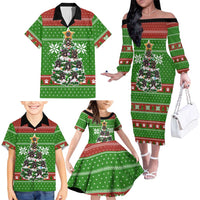 German Shepherd Pine Xmas Christmas Family Matching Off The Shoulder Long Sleeve Dress and Hawaiian Shirt Xmas Holiday Patterns - Wonder Print Shop