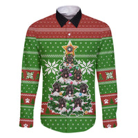 German Shepherd Pine Xmas Christmas Family Matching Off The Shoulder Long Sleeve Dress and Hawaiian Shirt Xmas Holiday Patterns - Wonder Print Shop