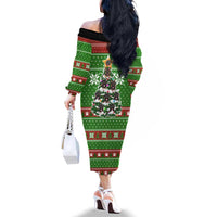 German Shepherd Pine Xmas Christmas Family Matching Off The Shoulder Long Sleeve Dress and Hawaiian Shirt Xmas Holiday Patterns - Wonder Print Shop