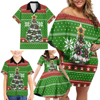 German Shepherd Pine Xmas Christmas Family Matching Off Shoulder Short Dress and Hawaiian Shirt Xmas Holiday Patterns - Wonder Print Shop