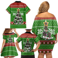 German Shepherd Pine Xmas Christmas Family Matching Off Shoulder Short Dress and Hawaiian Shirt Xmas Holiday Patterns - Wonder Print Shop