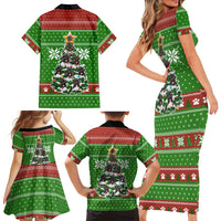 German Shepherd Pine Xmas Christmas Family Matching Short Sleeve Bodycon Dress and Hawaiian Shirt Xmas Holiday Patterns - Wonder Print Shop